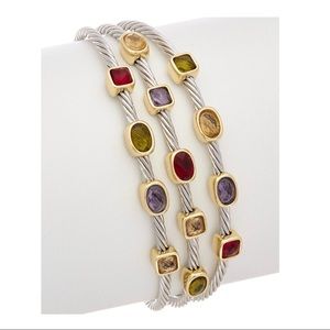 Genuine 4-Gemstone Bangle silver/gold tone